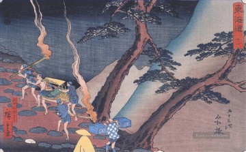  berg - Reisende auf einem Bergweg in der Nacht Utagawa Hiroshige Ukiyoe